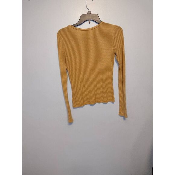 American Eagle size XS Soft & Sexy Rib Mustard Yellow White Stripe Shirt - Picture 2 of 3